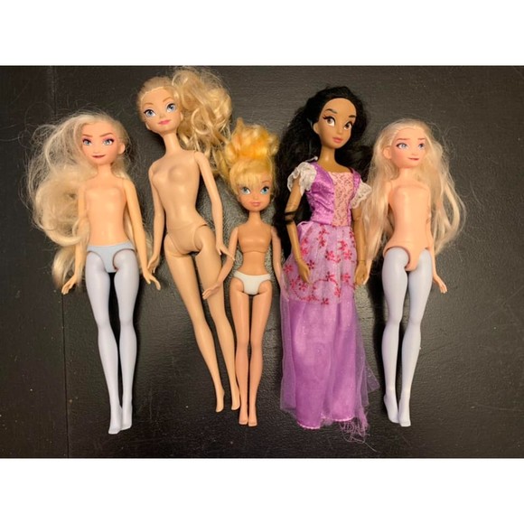 Lot of 5 Disney Princess Dolls Jasmine Tinkerbell and Frozen Elsa ( X3) EUC - Picture 1 of 2